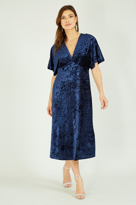 Navy Velvet Kimono Midi Dress