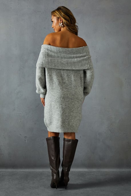 Premium Knit Bardot Foldover Jumper Dress