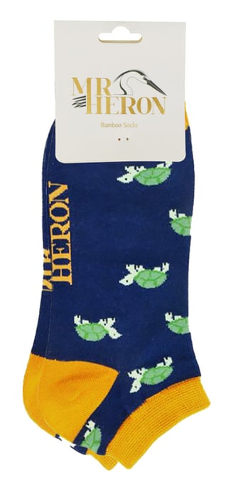 Mens Bamboo Trainer Socks | Mr Heron | Animal Themed Breathable Low Cut Sneaker Socks - Turtles (Navy) - Image 2