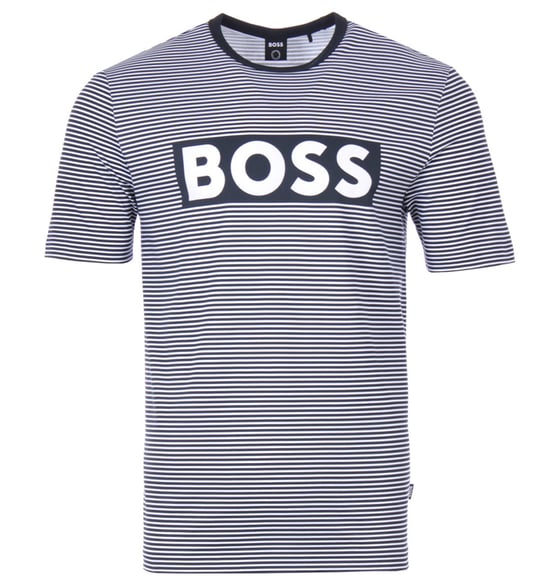 BOSS Tiburt Logo Sustainable Striped T-Shirt - Dark Blue