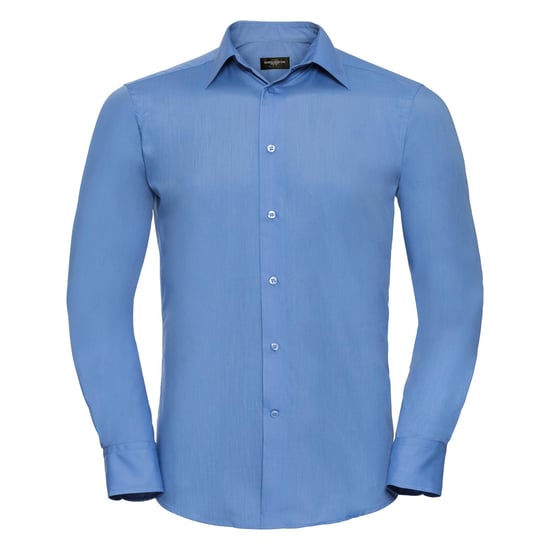 Russell Collectie Heren Lange Mouw Poly-Katoen Gemakkelijke Verzorging op maat gemaakt Poplin Shirt (Bedrijfsblauw) - Image 1