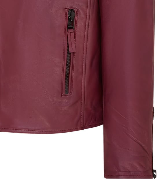 Mens Burgundy Brando Double Cross Zip Leather Biker Jacket- Fagernes