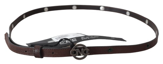 Costume National Women's Brown Skinny Leather Round Logo Buckle Belt