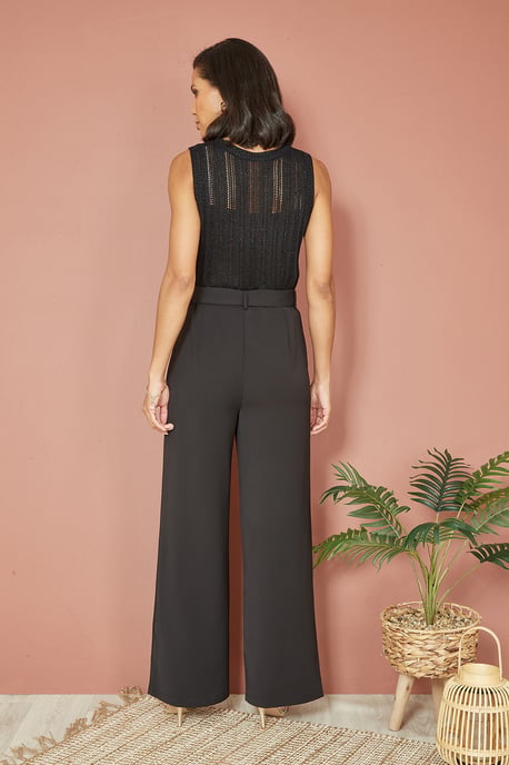 Black Straight Leg Crepe Trousers With Belt