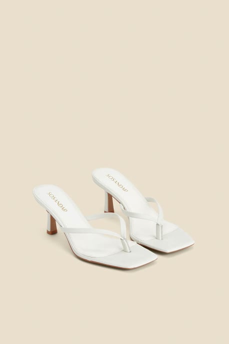White Mid Heel Flip Flop Sandals