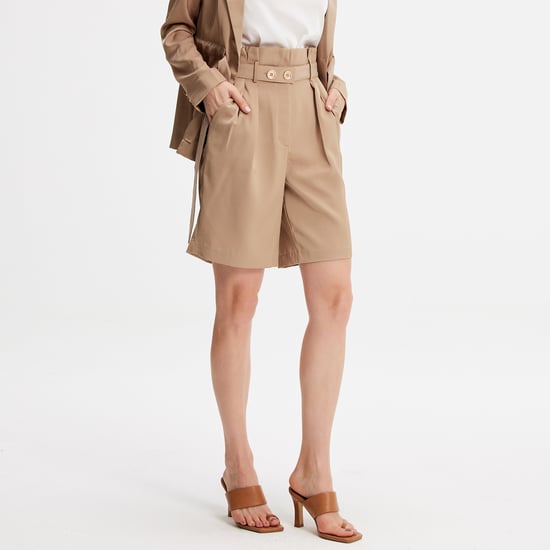 Bermudashorts med hög midja och veck - Image 2