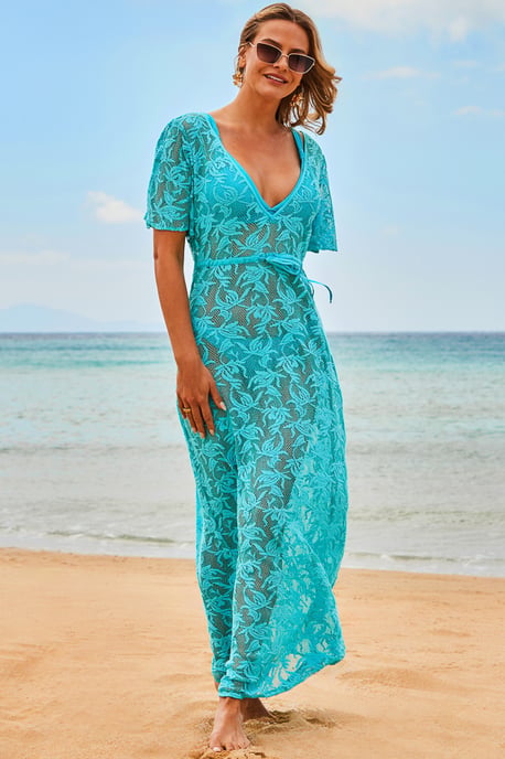 Turquoise Lace Maxi Beach Dress