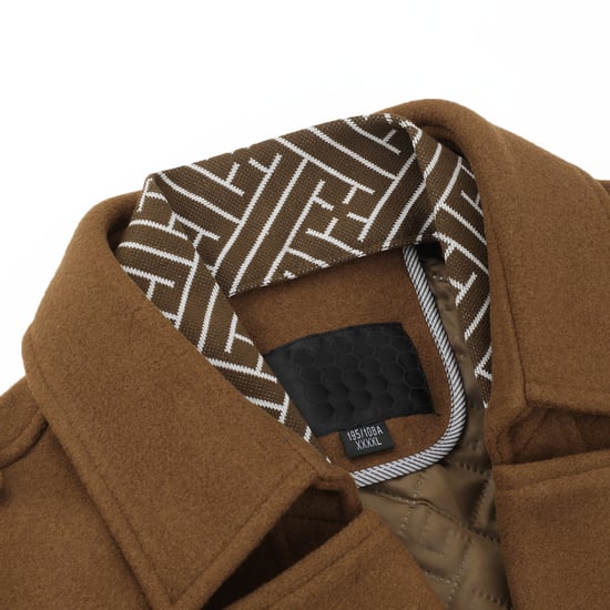 Men's Winter Thickened Solid Color Lapel Casual Wool Coat with Striped Collar Camel