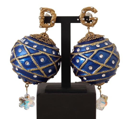 Dolce & Gabbana Women's Gold Brass Blue Christmas Ball Crystal Clip On Earrings - Image 1
