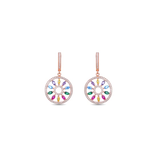 Luxenterörhängen med katalanskt mobellås i 925 sterlingsilver och flerfärgade zirkoner med 18kt roséguldpläterad yta - Image 1