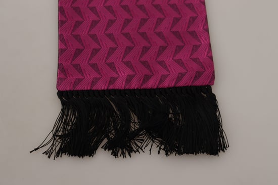 Dolce & Gabbana Magenta Geometriskt Mönstrat Sjalar Franjed Silkes Herrsjal - Image 4