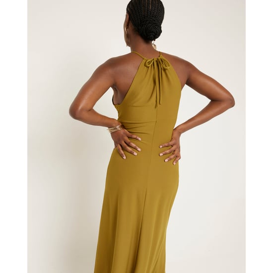 River Island Womens Bodycon Maxi Dress Green Ruched Halter Neck