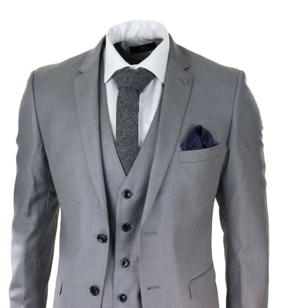 Mens 3 Piece Light Grey Classic Stitch Retro Suit - Image 5