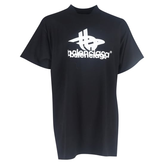Balenciaga Logotryckt Mock Neck T-shirt i Svart Bomull - Image 1