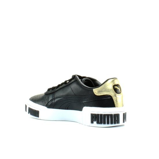Puma Cali Bold Metallic Black Gold Leather Lace Up Womens Trainers 371207 02