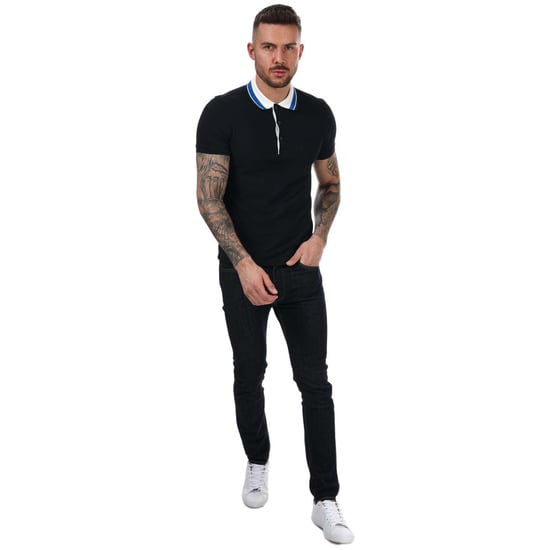 Men's Lacoste Slim Fit Striped Collar Pique Polo Shirt in Navy