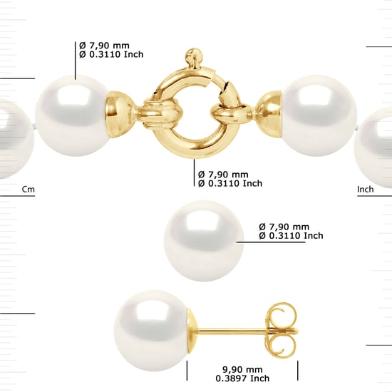 DIADEMA - Set - Necklace/Earrings - Real Freshwater Pearls - Yellow Gold