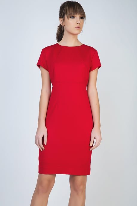 Red Short Sleeve Dress in Stretch Fabric - Image 1