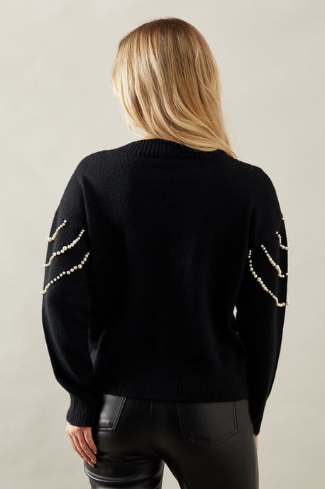 Pearl Embellished V Neck Knitted Jumper