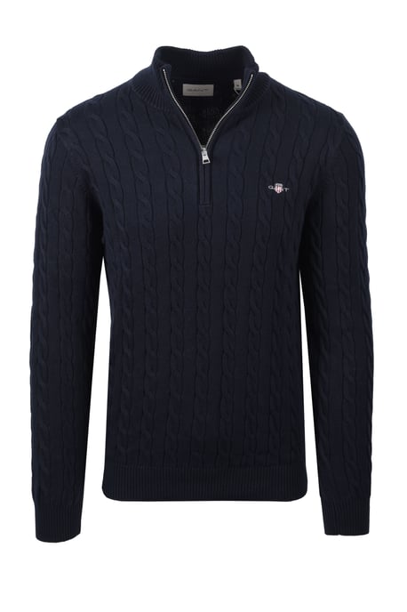 Gant Cotton Cable Half Zip Knitwear Evening Blue