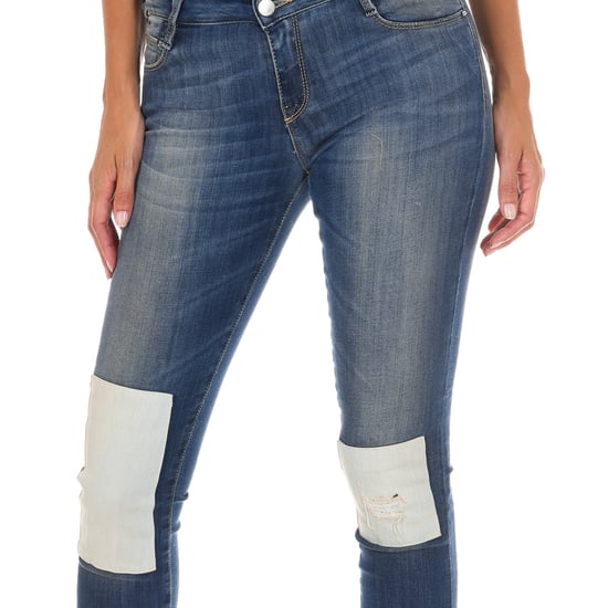 Long denim trousers worn effect with narrow cut hems 10DB50350 woman