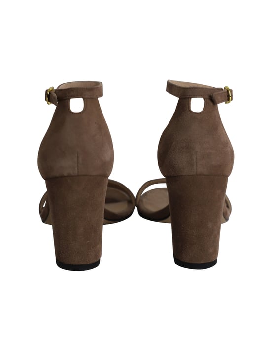 Stuart Weitzman Minimalist High Heel Sandals in Brown Suede - Image 4
