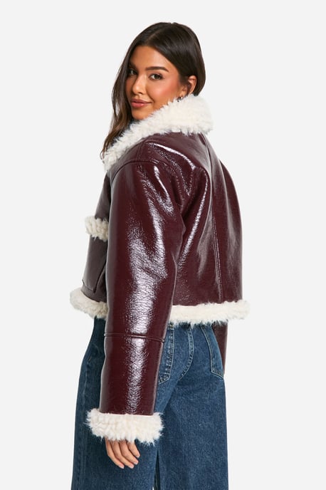 Vinyl Faux Fur Trim Jacket - Image 2