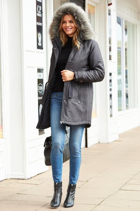 Grey Luxe Faux Fur Hooded Parka Coat