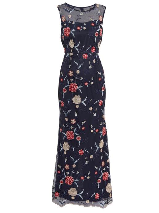 Raviva Embroidery Net Maxi Dress
