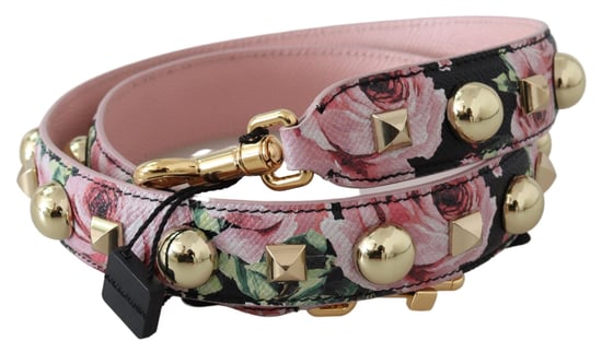 Dolce & Gabbana Women's Pink Floral Gold Studs Bag Accessory Shoulder Strap