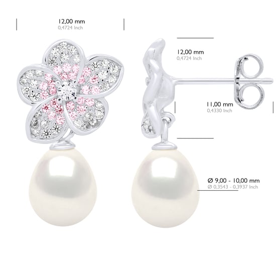 Earrings - Jewelry Silver - Real Cultured Freshwater Pearls Pear 9-10 mm