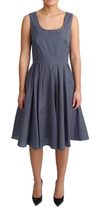 Dolce & Gabbana Women's Blue Polka Cotton A-Line Stretch Dress - Image 1