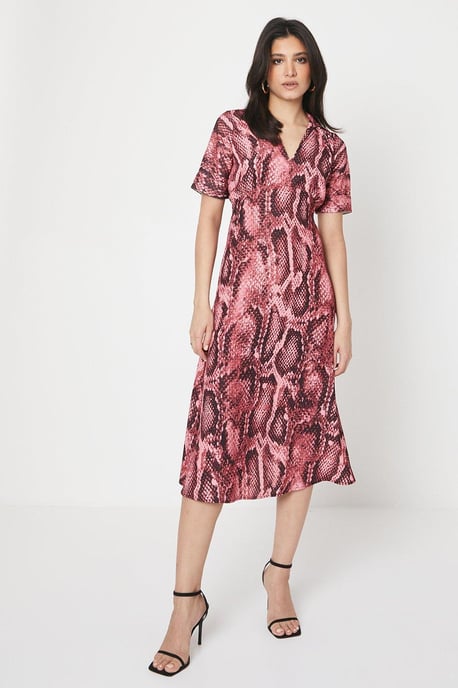 Pink Snake Collar Midi Dress ¾ Sleeve