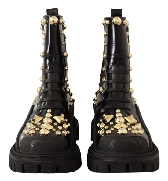 Dolce & Gabbana Kvinnors Svarta Läder Stålhätta Kampskor - Image 2