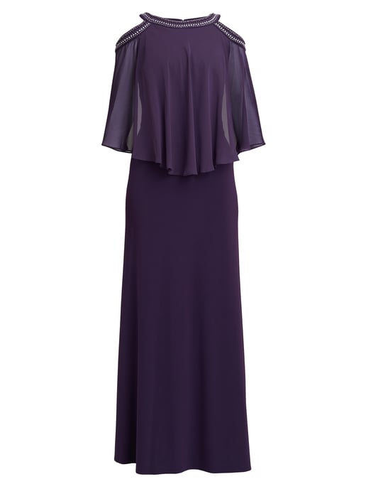 Audrey Cold Shoulder Popover Gown With Beaded Neckline