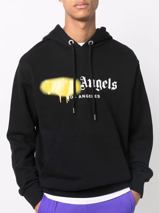 Palm Angels Los Angeles Yellow Spray Logo-print Hoodie Black - Image 2
