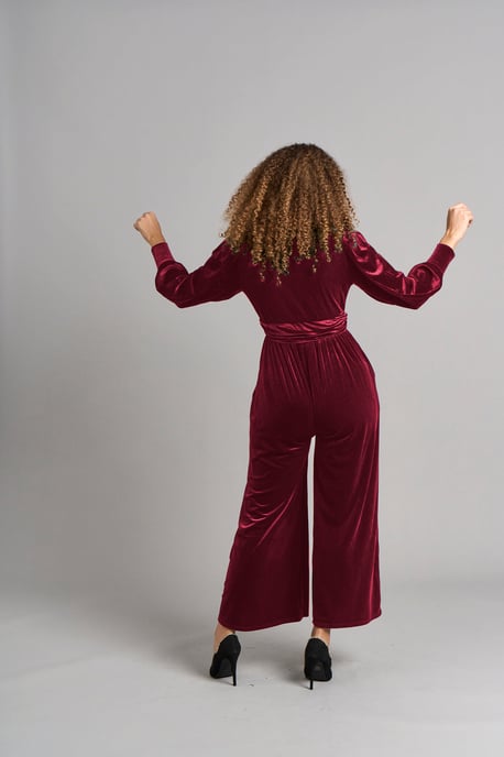 Ava Velvet Jumpsuit - Berry