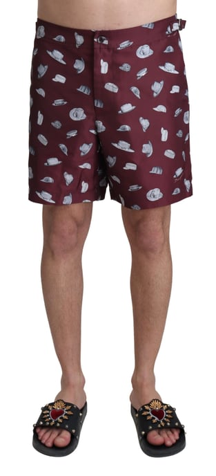 Dolce & Gabbana Herrar Mörkröda Hattar Tryck Strandshorts Badkläder - Image 1