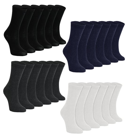 24 Paar Multipack Kinder Schoolsokken | Gebreide Effen Katoenen Sokken in Zwart/Wit/Grijs/Marineblauw voor Jongens en meisjes - Assortiment - Image 1