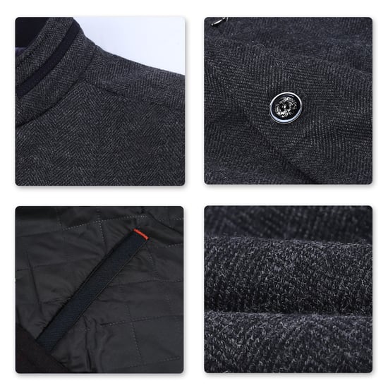 Kort Slim Fit-kappa för män med ståkrage Business Casual Ullöverrock Grå - Image 5