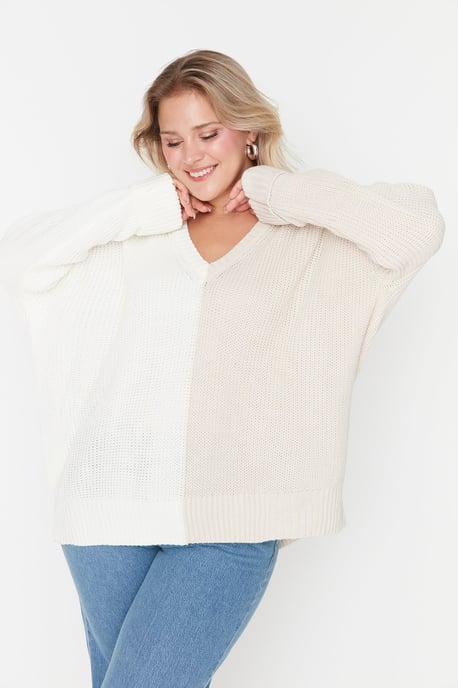 Trendyol Dam Färgglad Block Plus Size Tröja - Image 2