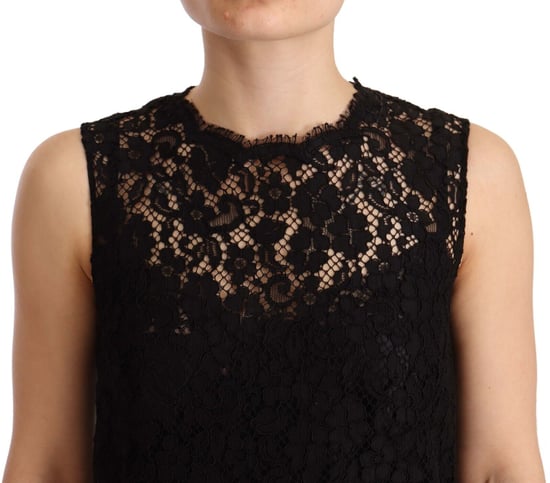 Dolce & Gabbana Kvinnors Svart Blommig Spets Klänning Utan Ärmar Mini Klänning - Image 4