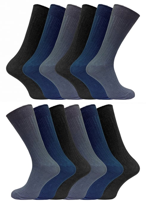 12 Pair Multipack Mens 100% Cotton Socks | Sock Snob | Ribbed Dress Socks - BNG - Image 1