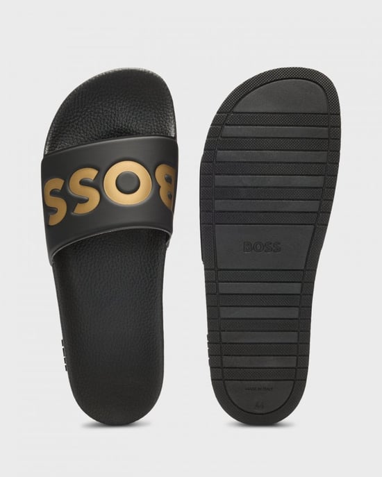 BOSS Orange Aryeh Mens Italian-Made Slides With Large Logo Detail
