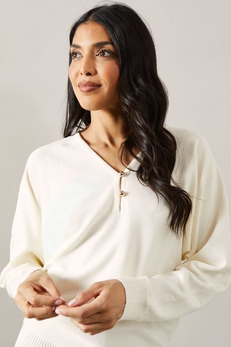 Fine Gauge Button Front V Neck Knitted Top - Image 4