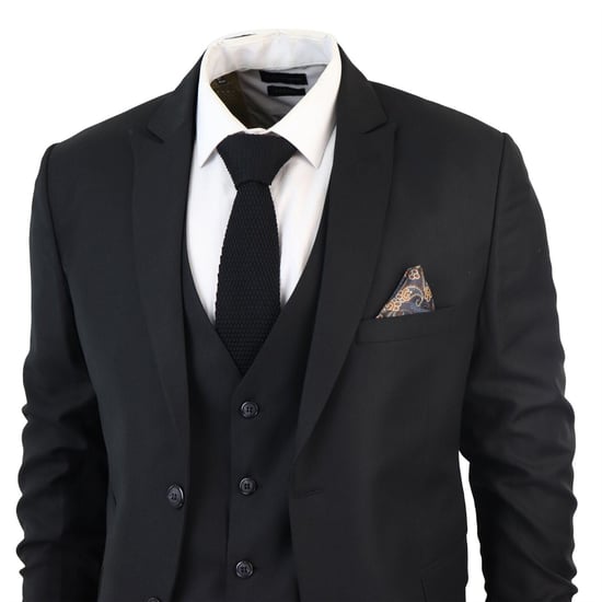 Mens IM1 Classic Plain Black 3 Piece Suit - Image 3