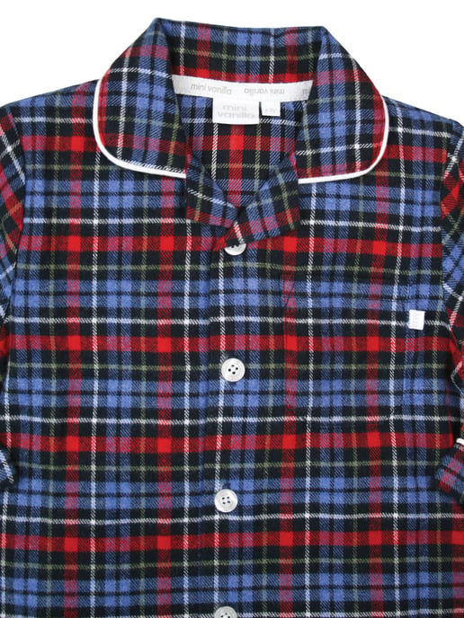 Boys Traditional Cotton Blue and Red Check Pyjama Set
