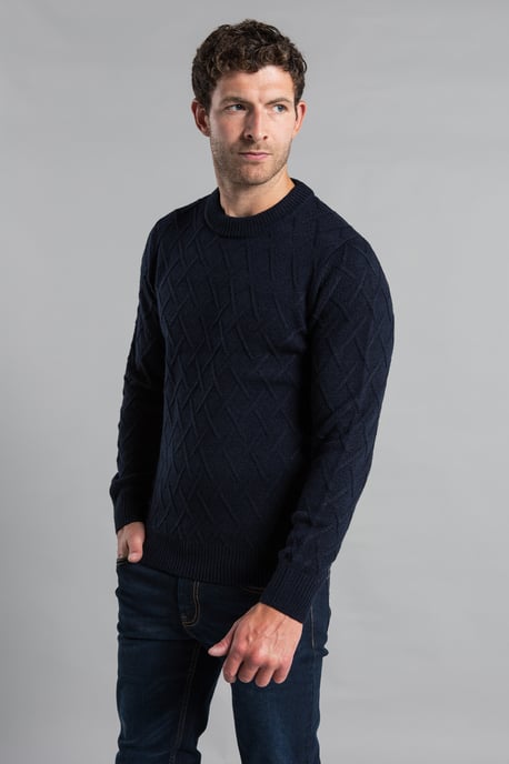 Dark Navy Cable Knit Crew Neck Jumper