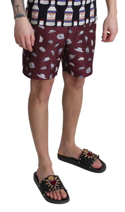 Dolce & Gabbana Herrar Mörkröda Hattar Tryck Strandshorts Badkläder - Image 4