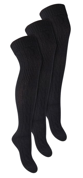 3 Pairs Womens Over The Knee Wool Socks | Steven | Ladies Extra Long Wool Socks - Black - Image 1